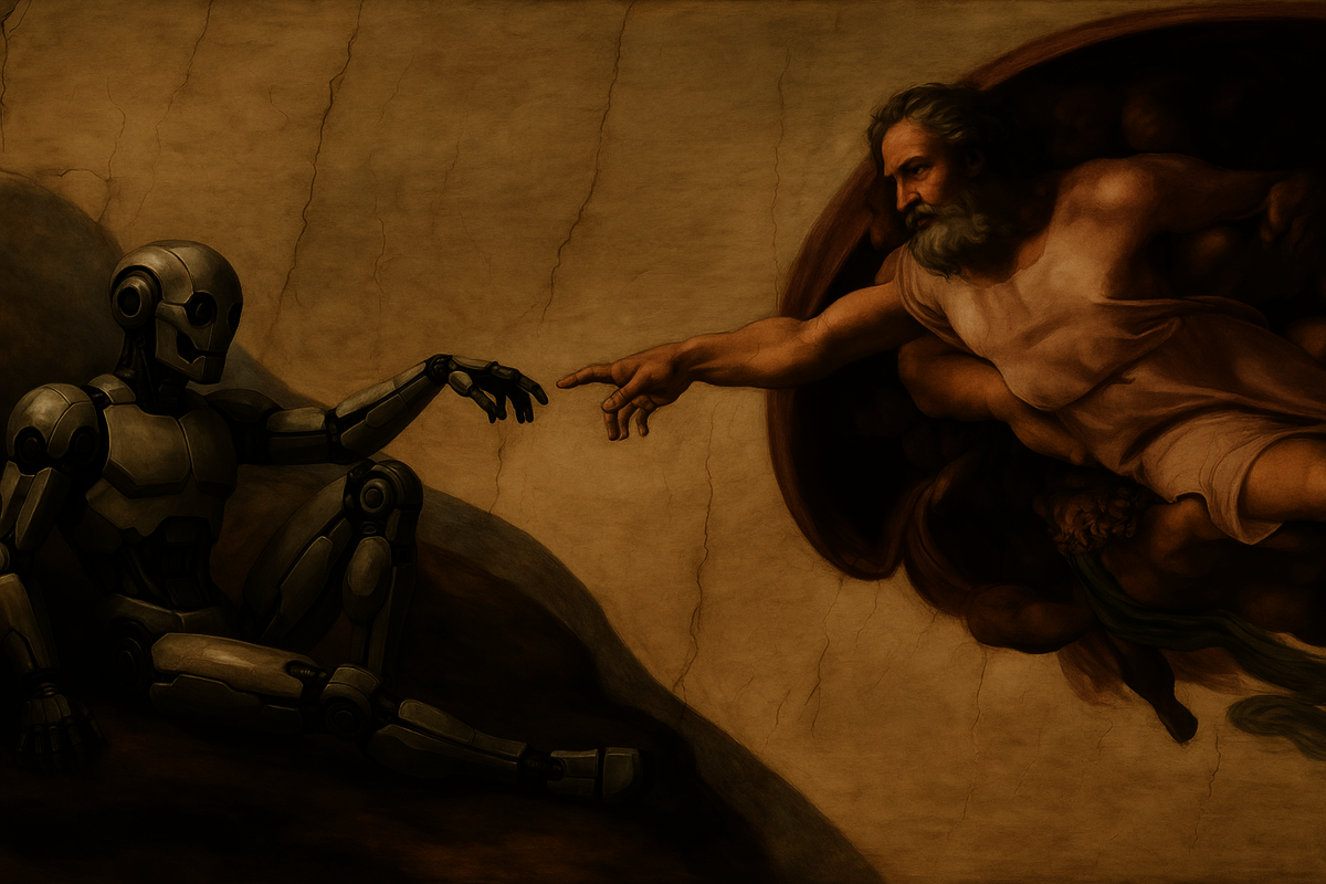 „Die Erschaffung Adams“ von Michelangelo Buonarroti - mal anders (mit KI generiert)