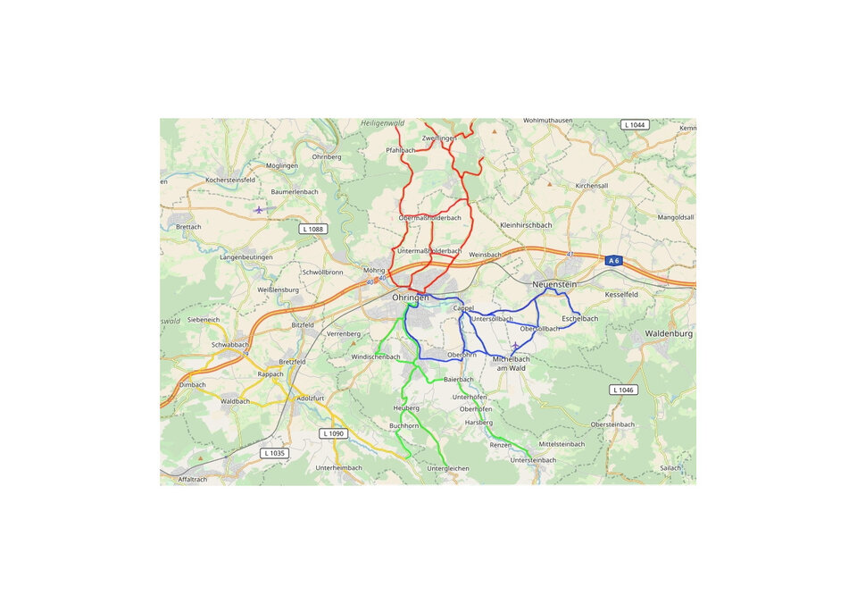 Fünf Rufbus-Linien bringen Fahrgäste zur jeweiligen Abfahrtszeit nach Öhringen u. a. an den Bahnhof.