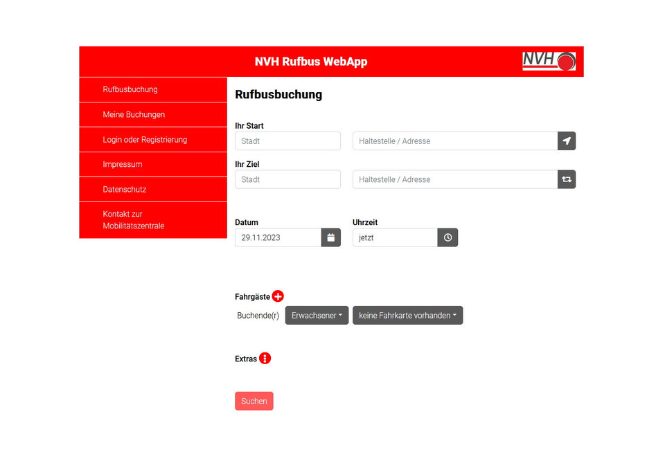 In der "NVH Rufbus WebApp" können Nutzerinnen und Nutzer einen Rufbus zur gewünschten Zeit und Fahrstrecke buchen.